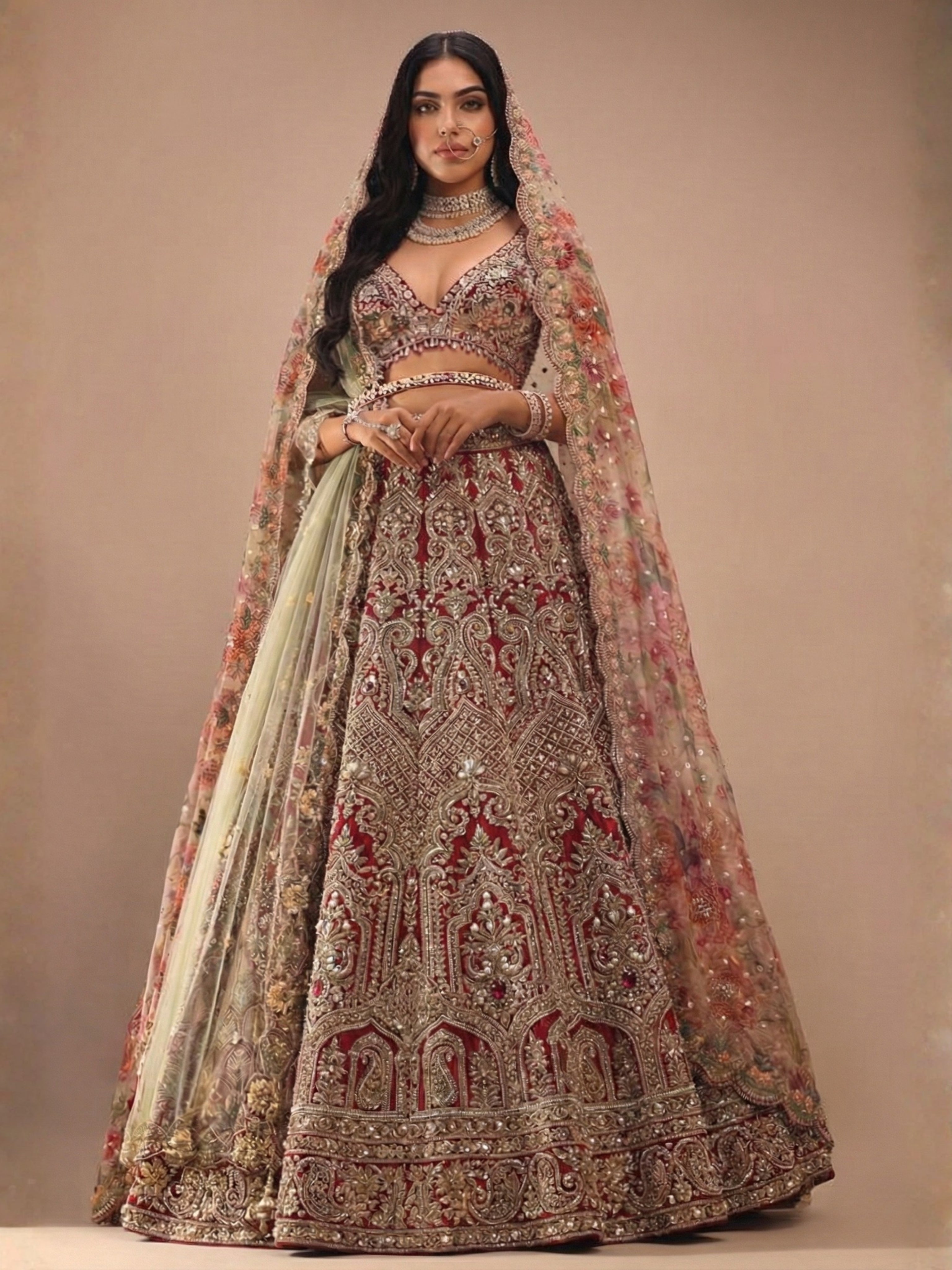 Royal Crimson Red Zardosi Bridal Lehenga Set