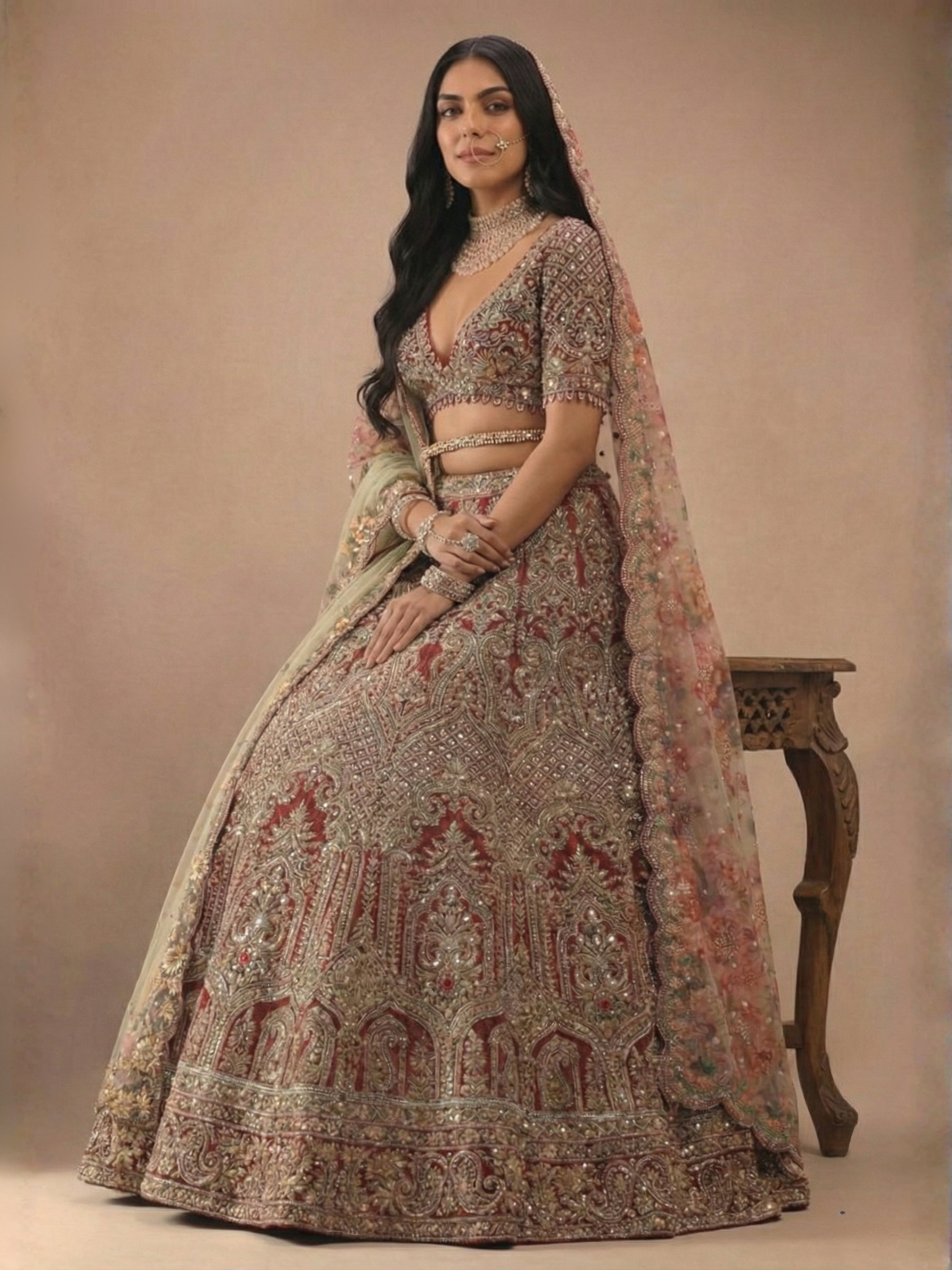 Royal Crimson Red Zardosi Bridal Lehenga Set