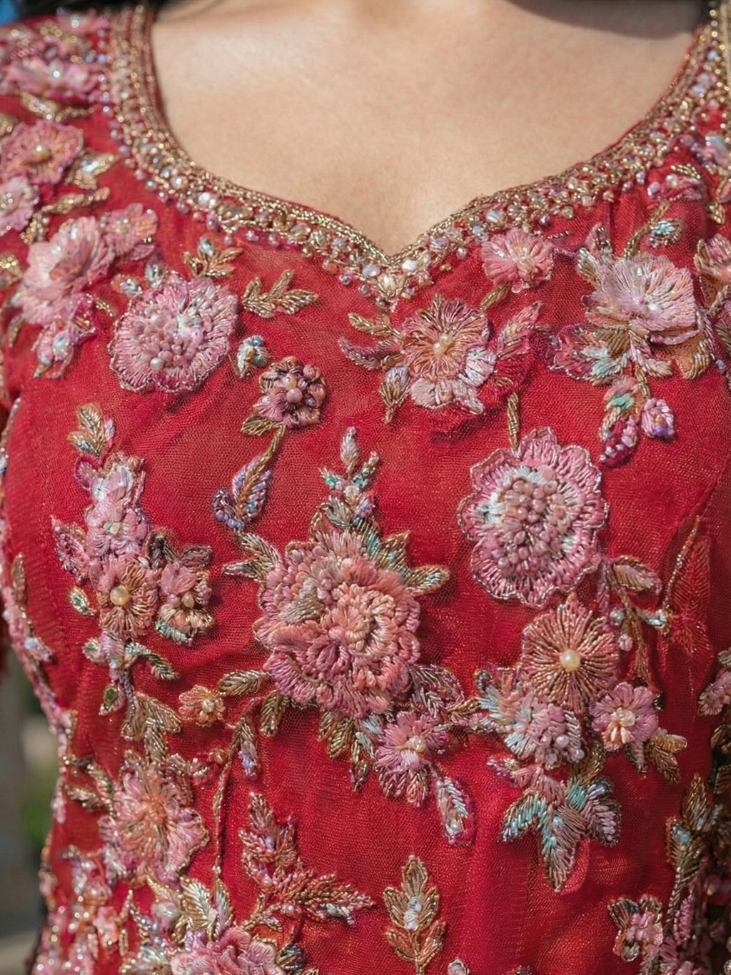 Crimson Floral Embroidered Sharara Set