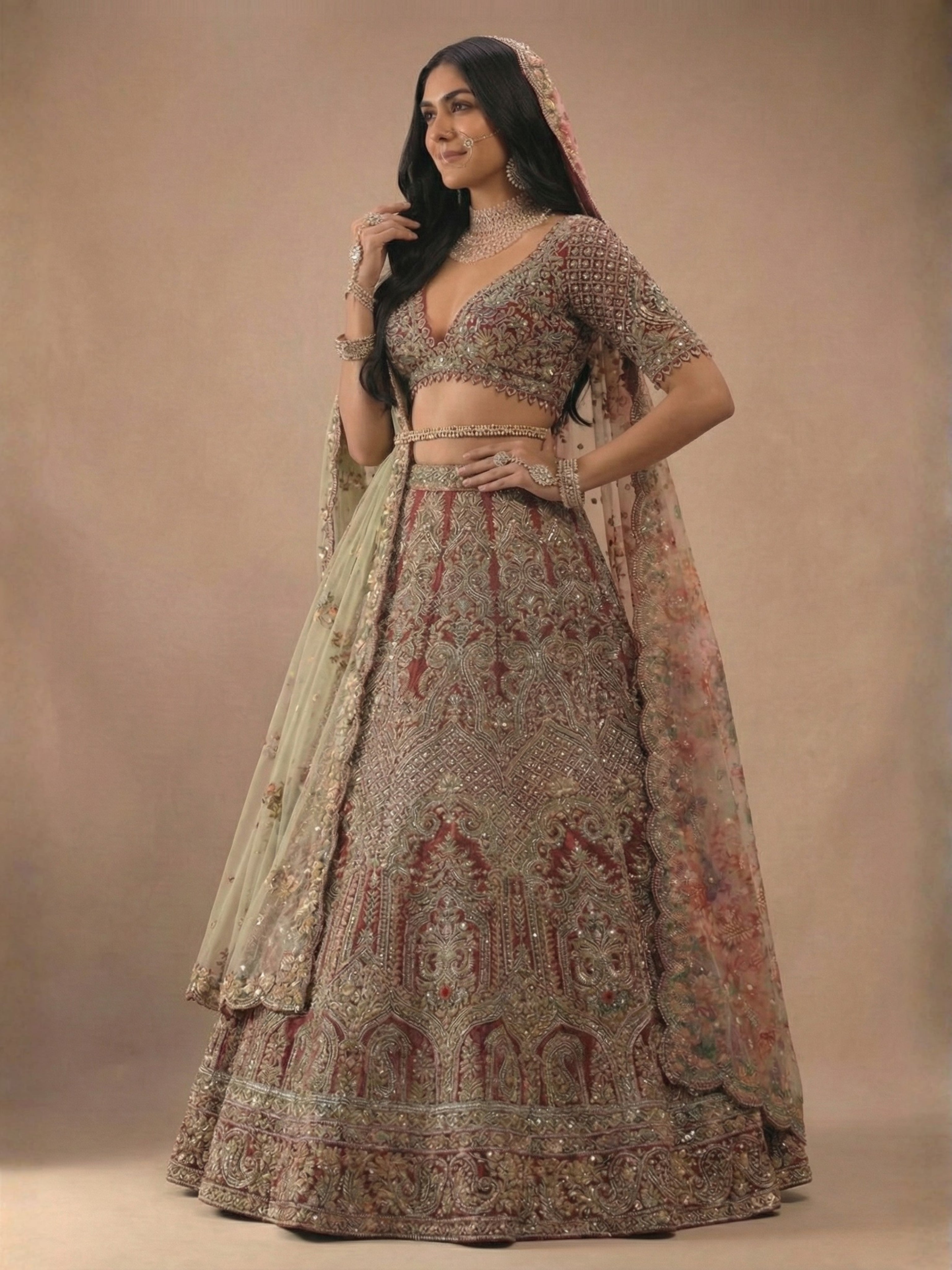 Royal Crimson Red Zardosi Bridal Lehenga Set