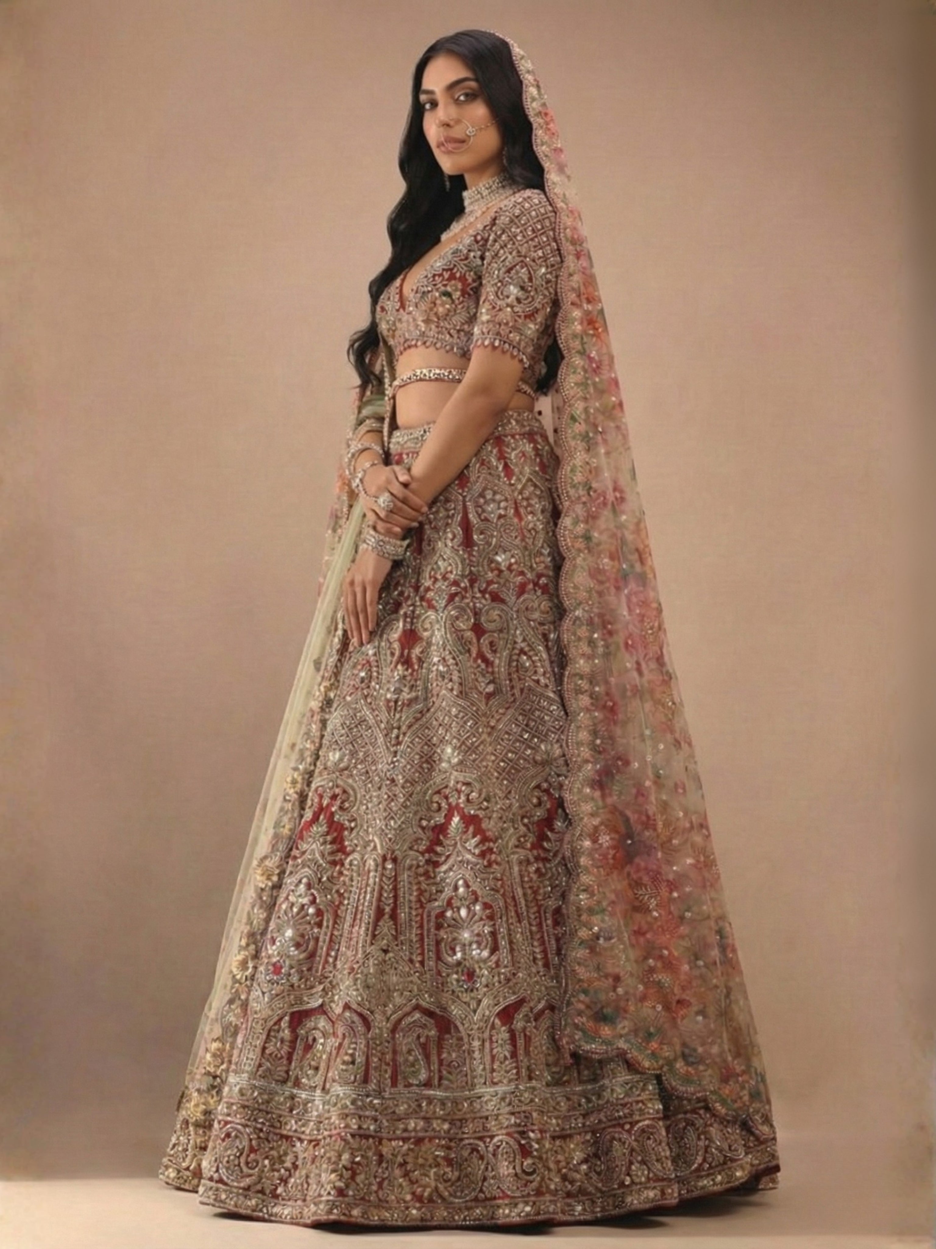 Royal Crimson Red Zardosi Bridal Lehenga Set