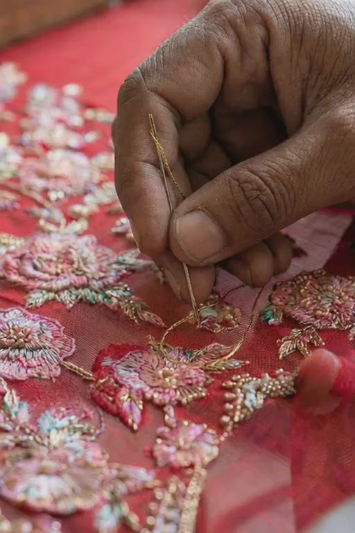 Crimson Floral Embroidered Sharara Set